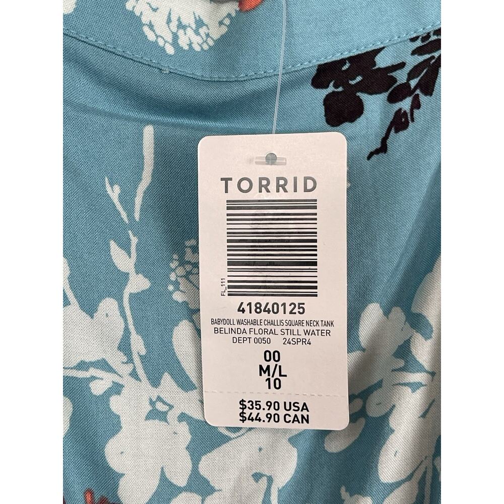 Torrid Babydoll Belinda Floral Still Water Squar Neck Tank Top Size 00 - Picture 5 of 8